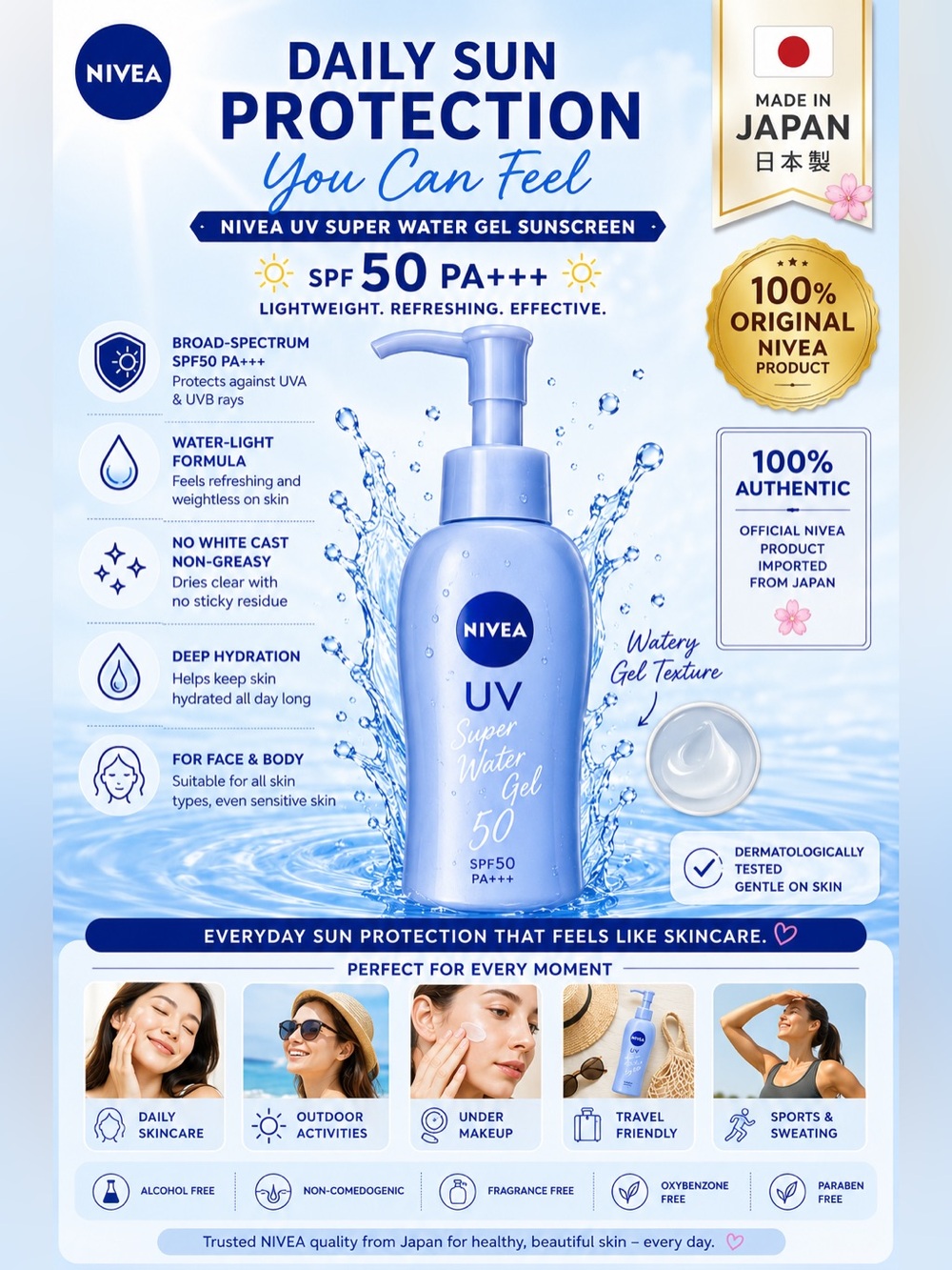 NIVEA UV Super Water Gel SPF 50 - Light Blue Gel Sunscreen (Pump) - Picture 2 of 2